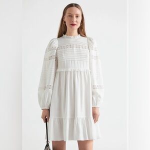 & Other Stories White Lace Tiered Mini Dress Size 2